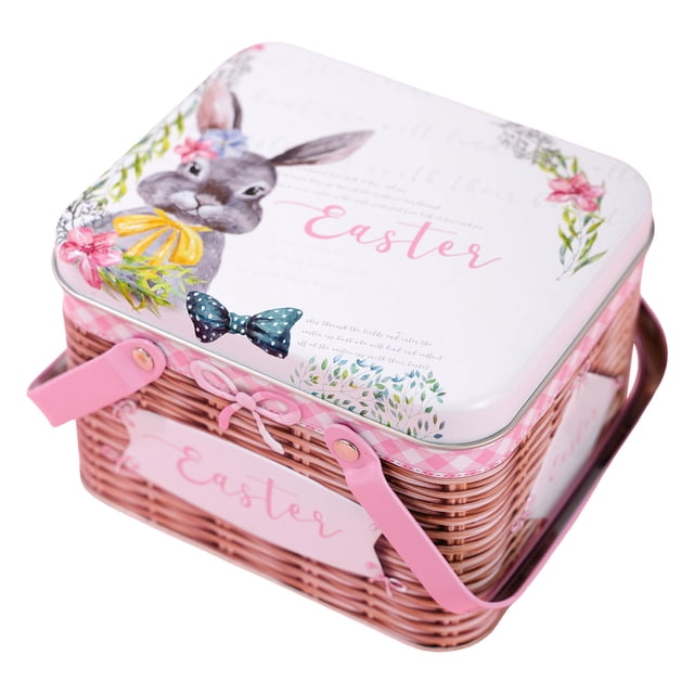 Easter Jar Cookie Jar Elegant Metal Tinplate Empty Jars Cookie Box Storage Containers Easter Gift Box Decor With Lids And Handle For Easter Decoration Holiday Part