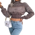 thumbnail image 1 of Pullover Color sólido de manga larga cómodo Simple Cinched Hem Crop Chunky Sweater, 1 of 6