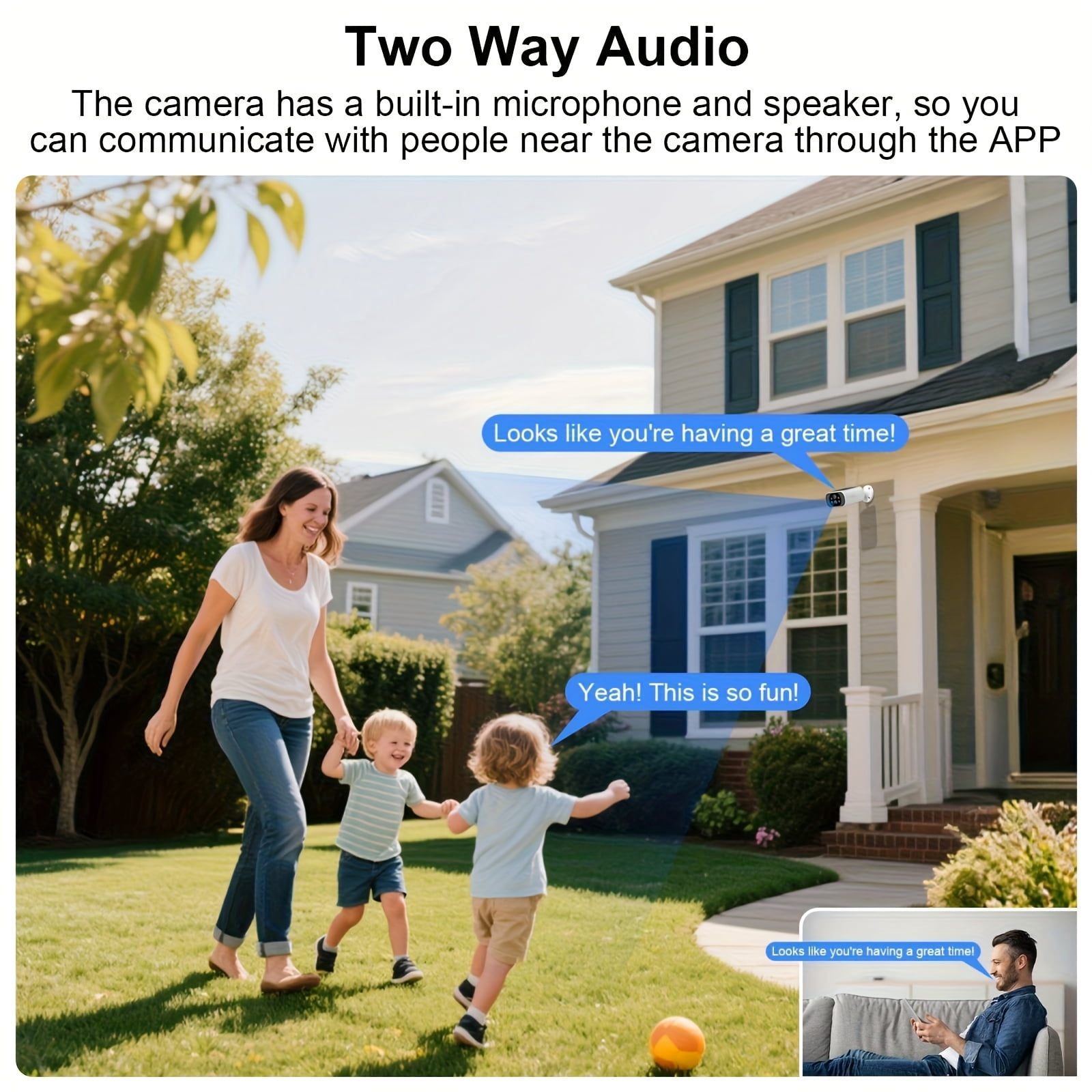 Wire-Free Outdoor Security Camera with Solar Panel, 2-Way Audio, PIR Human Detection, Color Night Vision, Siren, IP65 Weatherproof, SD/Cloud Storage