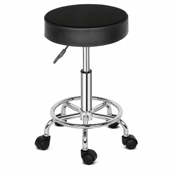 Alvantor Salon Stool with Thick Foam, Adjustable Height, 360 Swivel, Foot Ring, Black