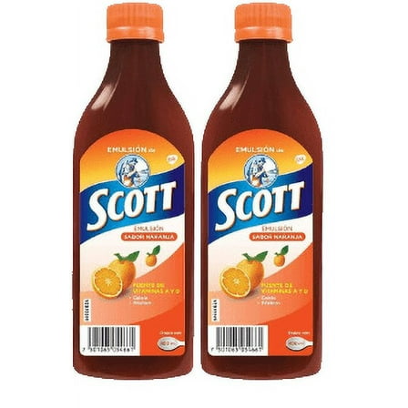 Scott Emulsion Orange Flavor - Family Size 400ml - Vitamin Supplement Rich in Cod Liver Oil, Vitamins a and D, Calcium and Phosphorus - Emulsion Scott Naranja (2 PACK)