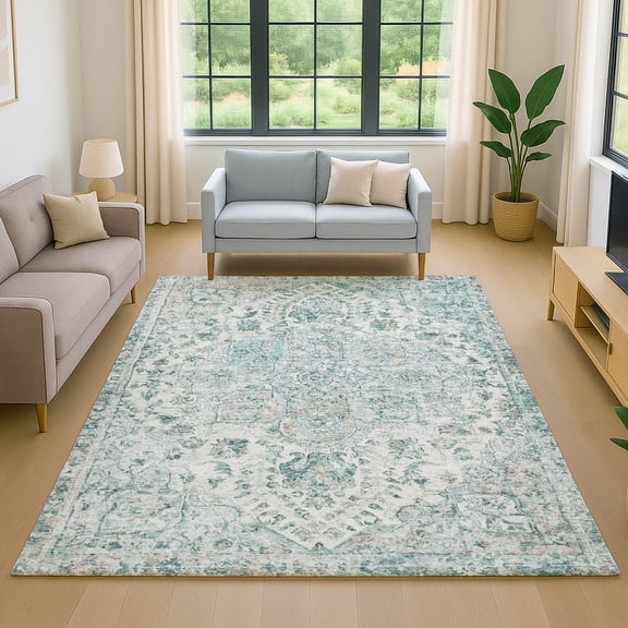 Addison Rugs Mayfield Premium Machine Washable Traditional Global Teal Rectangle Rug, 10' x 14'