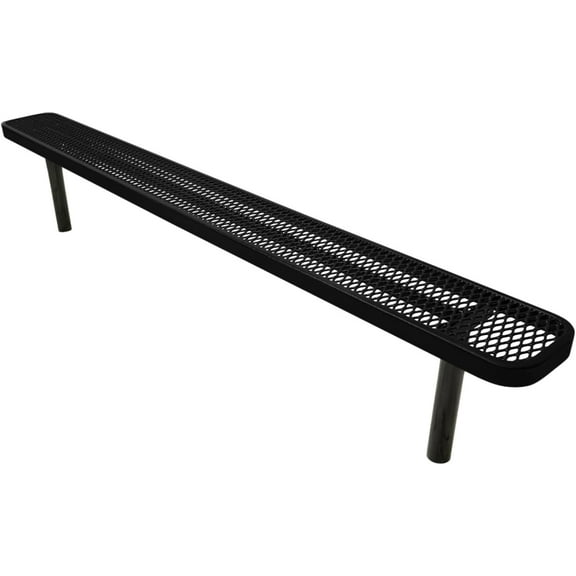 Coated Outdoor Furniture Heavy-Duty Outdoor Bench Thermoplastic Coated, Expanded Metal, Commercial-Grade Seating, Made in America (Inground Without Back, 8 Ft, Textured Black)