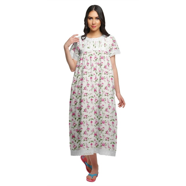 Moomaya Chemise de Nuit à Col Marin en Coton Imprimé pour Femmes, Boutonnée