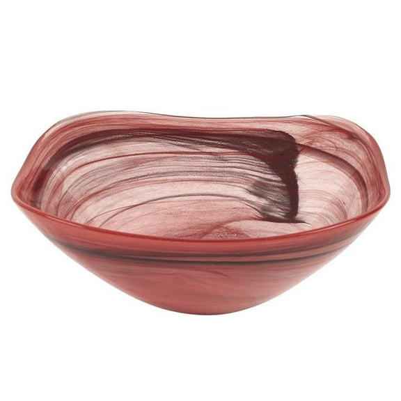 HomeRoots 476263 10 in. Red & White Alabaster Glass Square Salad Bowl