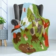 thumbnail image 4 of Forest Friends Soft Flannel Fleece Throw Blanket, Woodland Animals Cartoon with Fox Rabbit Bear Hedgehog Snail and Squirrel, Cozy Plush for Indoor and Outdoor Use, 60" x 80", Multicolor, by Ambesonne, 4 of 5
