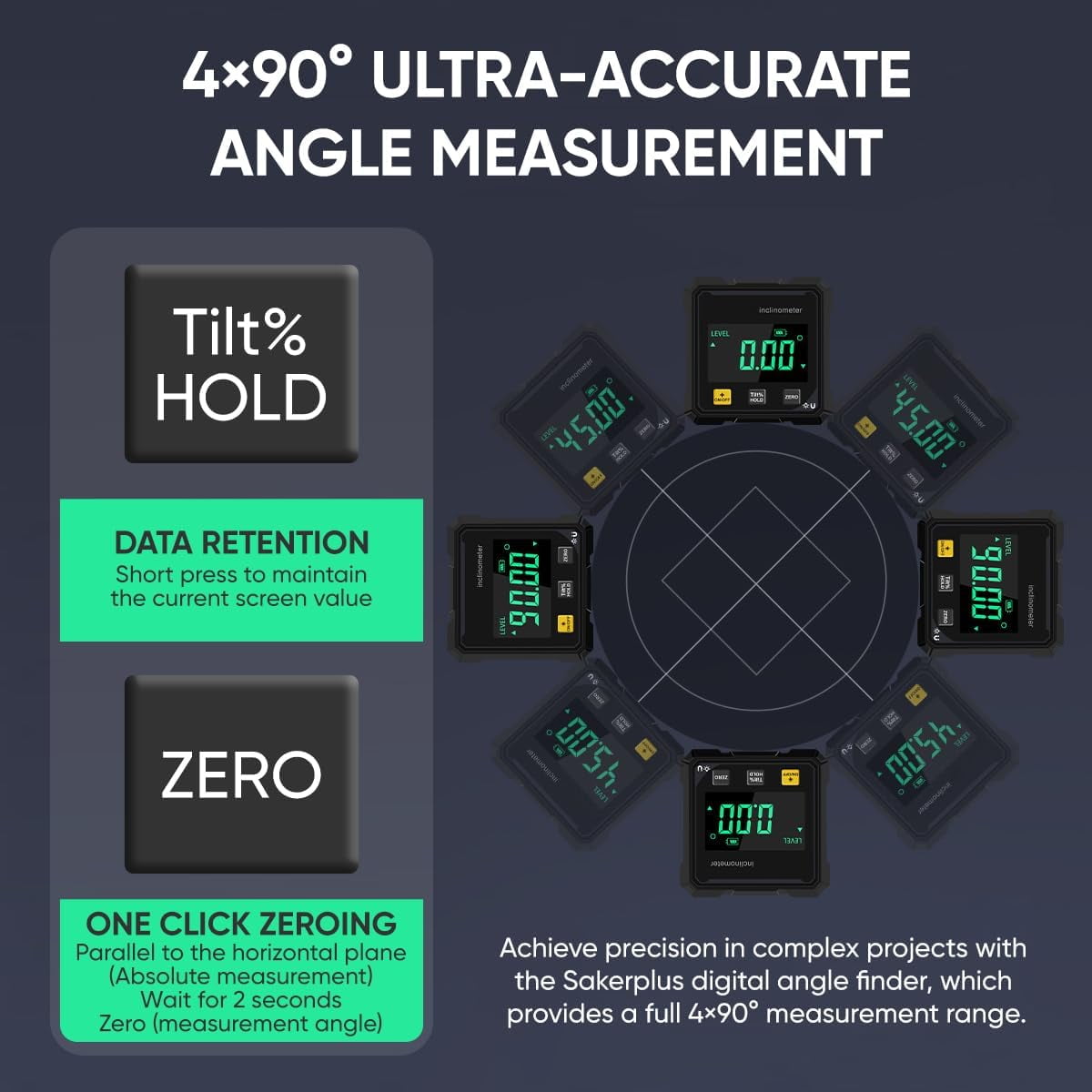 Digital Laser Angle Finder Protractor Tool, 4-Sided Magnetic Base & Laser Guide for Instant Measurements, USB Rechargeable for Carpentry, Tile & Home Renovation