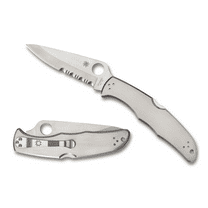 Spyderco Endura 4 Folding Knife 3.875" Satin Combo Blade, Stainless Steel Handles, Lockback - C10PS