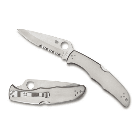 Spyderco Endura 4 Folding Knife 3.875" Satin Combo Blade, Stainless Steel Handles, Lockback - C10PS