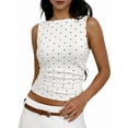 thumbnail image 3 of Women Y2k Polka Dots Boat Neck Tank Top Cute Sleeveless Slim Fitted Side Ruched Tie Back Vest Top White XL, 3 of 9