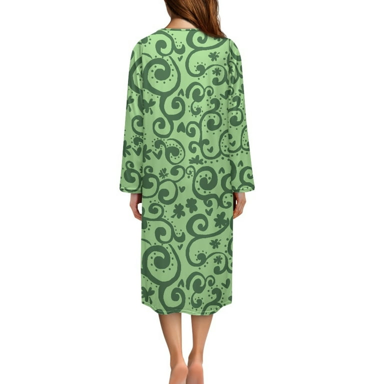 ForUDesigns for U Designs Vine Green Print House Dresses for Woman Lightweight House Dresses for Woman with Pockets, Women Embroidered Housecoat Long