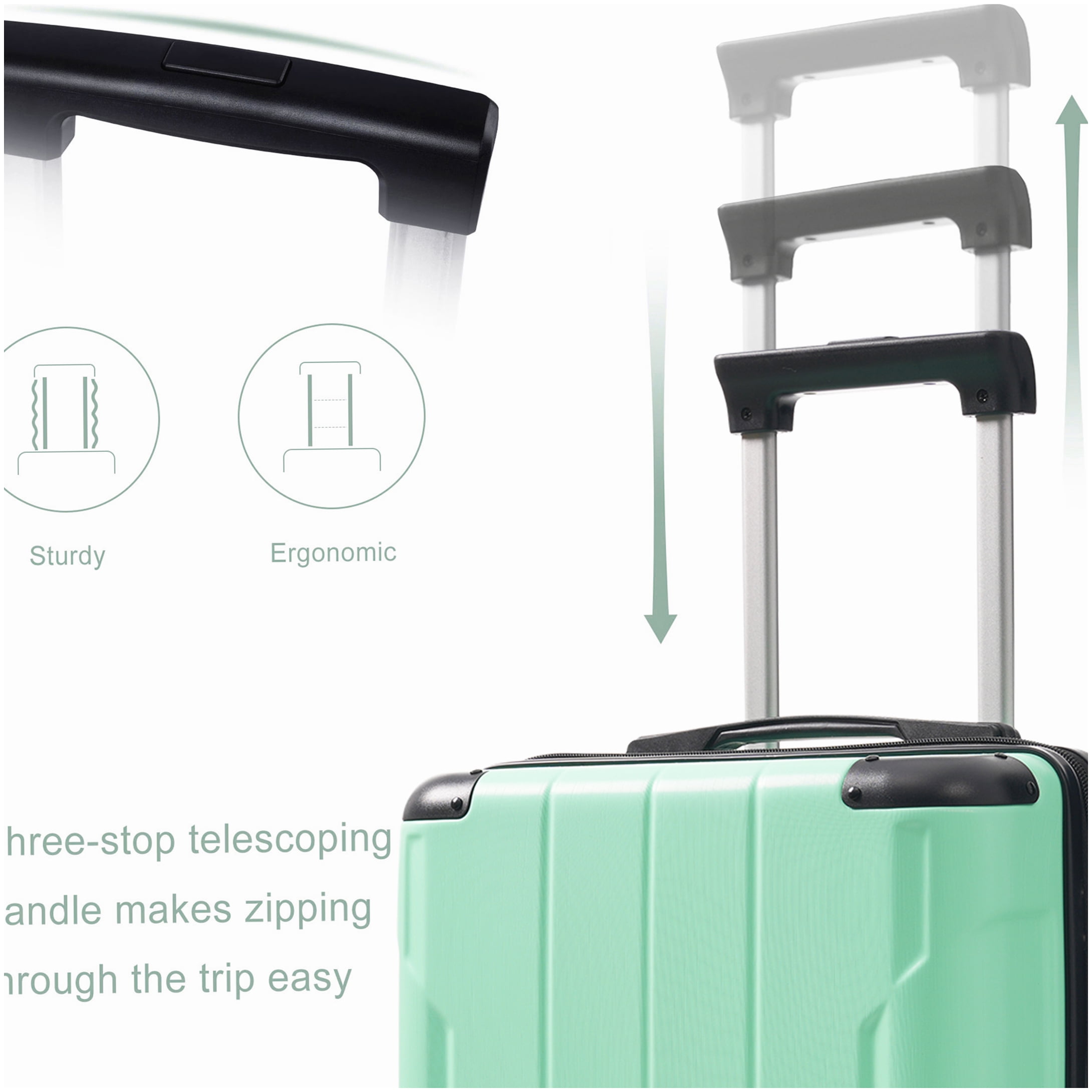 20 Inch Carry On Suitcase with Spinner Wheels & TSA Lock, Lightweight ABS Hardshell Luggage with Packing Cubes, Creamy Green