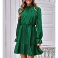 thumbnail image 4 of Vestido de volantes de manga larga con cuello simulado para mujer Mini vestido casual de línea A de color puro ANGGREK  Otros, 4 of 6