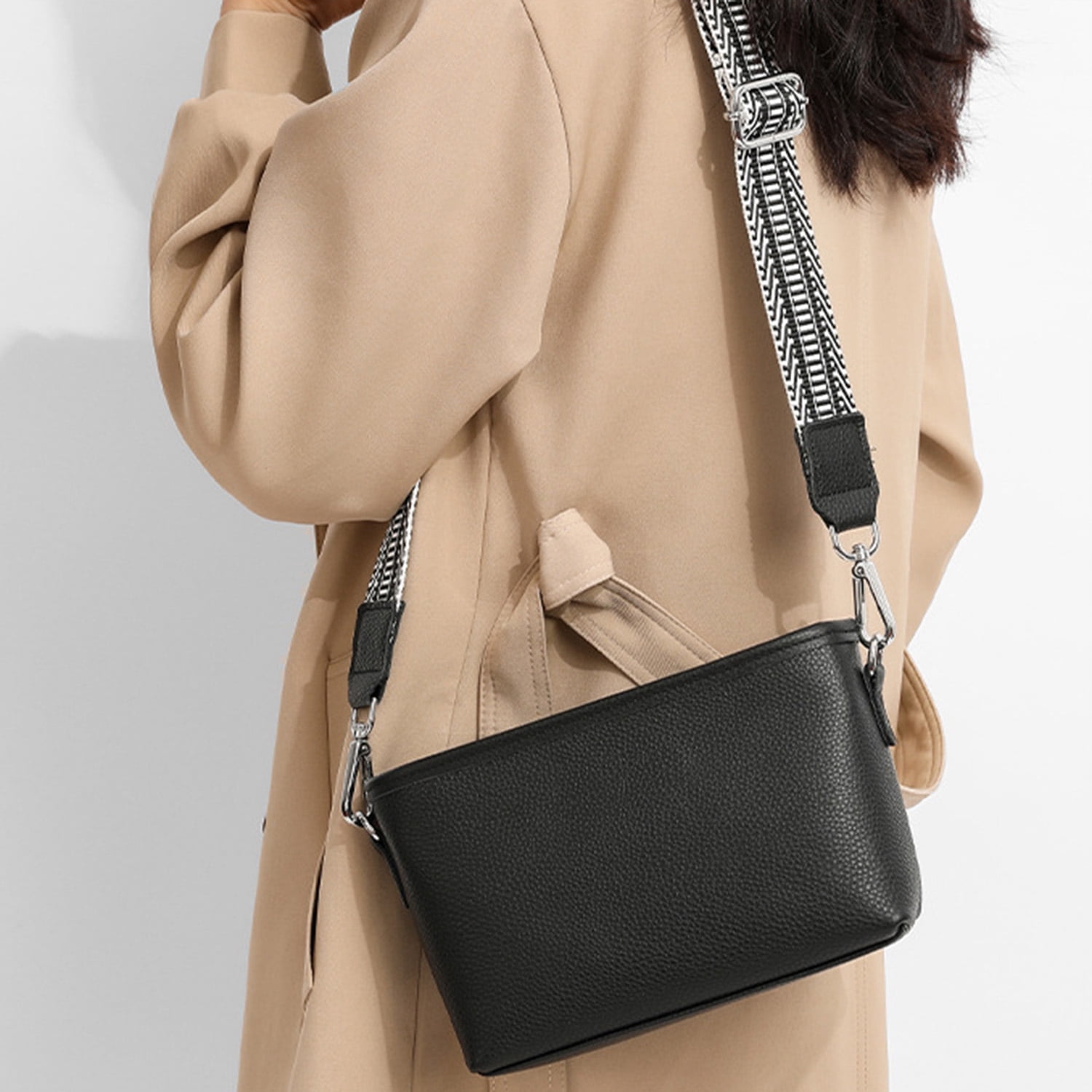 KAWELL Womens Leather Crossbody Bag with Wide Strap Top Zip Camera Purse Trendy Design