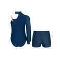 thumbnail image 2 of TSSOE Kids Girls Gymnastics Leotard One Shoulder Long Sleeve Ruched Mesh Ballet Dance Unitard Bodysuit with Shorts Set Navy Blue 12, 2 of 5