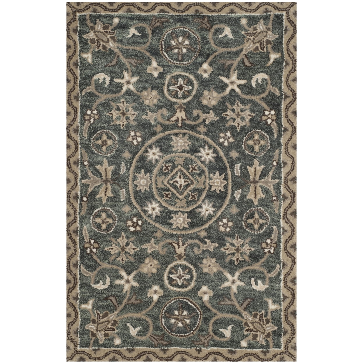 SAFAVIEH Bella Leah Medallion Traditional Wool Area Rug, Grey/Taupe, 5' x 8'