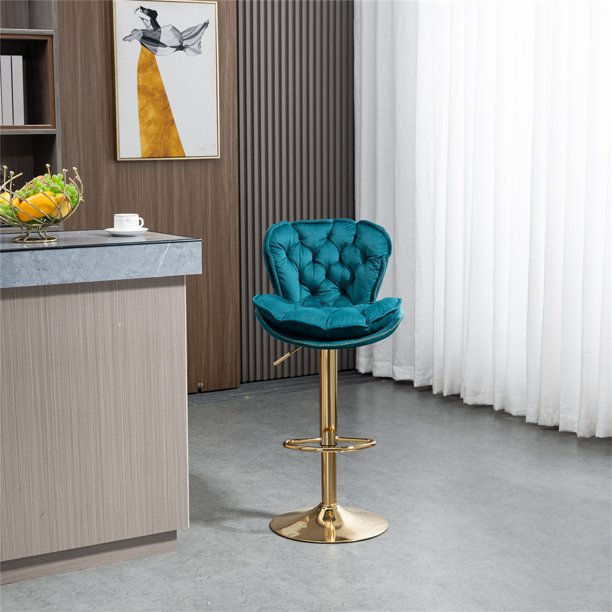 Swivel Velvet Bar Stools with Back and Footrest, Elegant Tufted ...