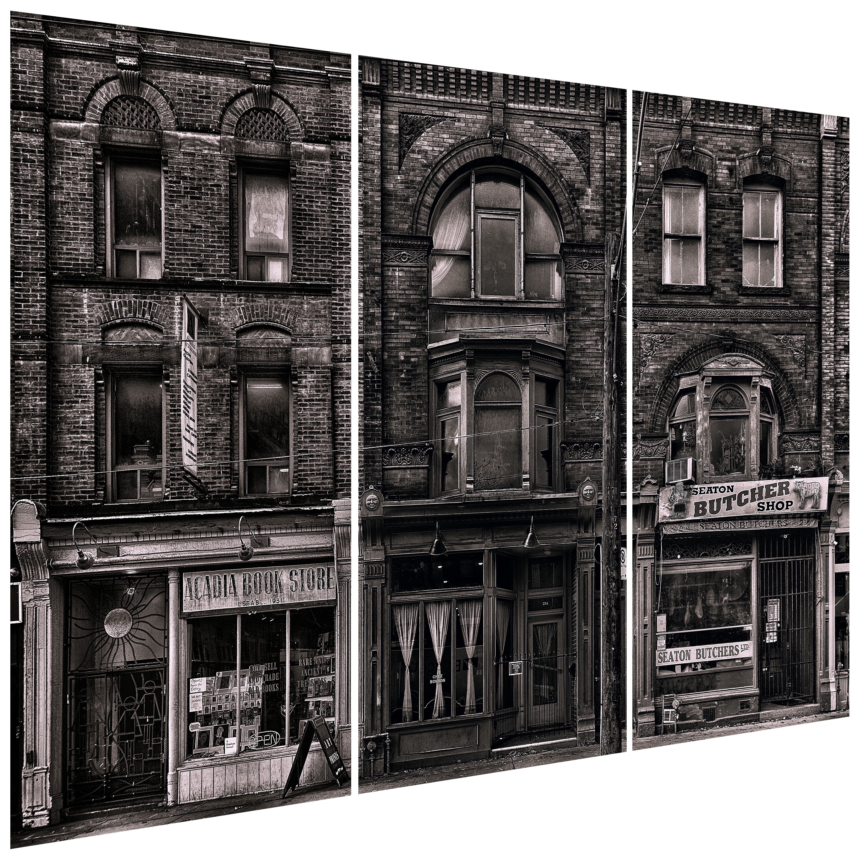 "Historic Brownstone Trio" Buildings Frameless Reverse Printed Tempered Art Glass Wall Art