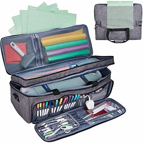 Double Layer Carrying Case with Mat Pocket for Cricut Maker 4, Explore 4, Multi Large Front Compartments for Tools, Accessories and Supplies, Grey
