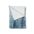 thumbnail image 2 of Winter Soft Flannel Fleece Throw Blanket, Snow in New York City Image Skyline with Urban Skyscrapers in Manhattan USA, Cozy Plush for Indoor and Outdoor Use, 60" x 80", White Pale Green, by Ambesonne, 2 of 5