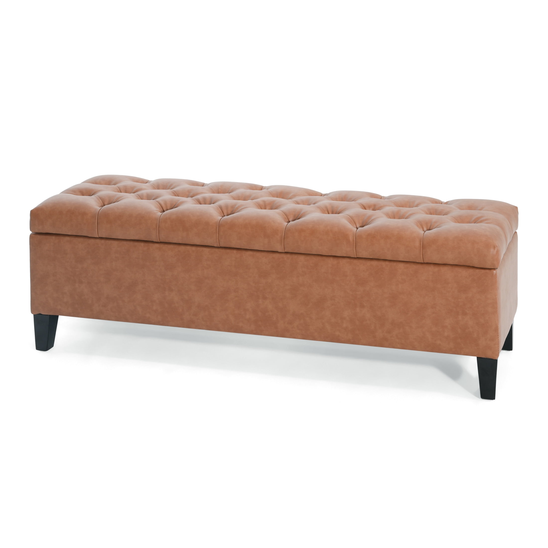 Christopher Knight Home Storage Ottoman Bench with Button Tufted, PU Leather Upholstery, Cognac Brown