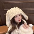 thumbnail image 4 of Women Winter Hat Long Bunny Ear Decor Knitted High Elasticity Warm Thick Soft Ear Protection Solid Color Windproof Anti-slip Deco, 4 of 10