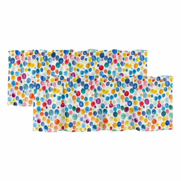 2 Pack Polka Dots Valance for Window Watercolor Blue Yellow Red Kitchen Valance Rod Pocket Short Curtain Topper Decorative Window Treatment for Living Room Bedroom 60"x18"