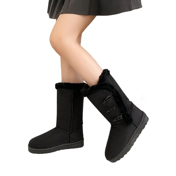 Rokment Women's Mid Calf Platform Winter Boots Fashion Warm Suede Fuzzy Thicken Fleece Lined Comfortable Flat Non Slip Snow Dress Tall Boots