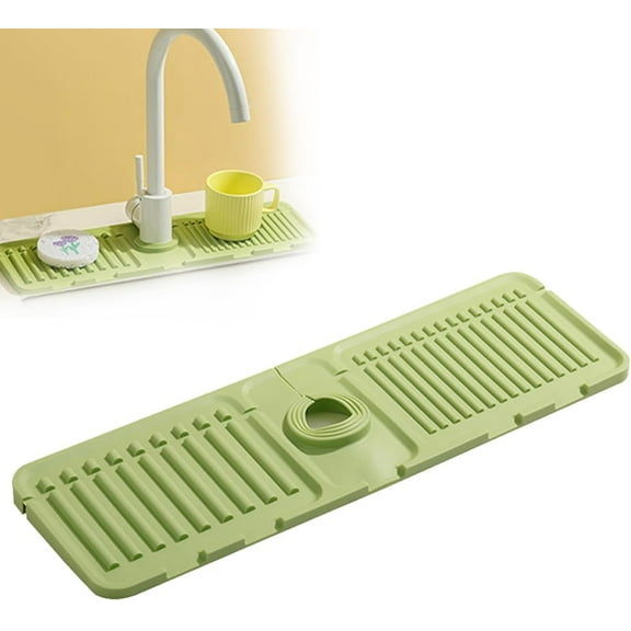 Faucet Mat for Kitchen Sink, 2024 Newest Kitchen Sink Splash Guard Silicone Draining Mat Fast Drying Stone Sink Tray, Faucet Guard and Draining Mat for Kitchen Bathroom Sink Area (Green, 1pcs)