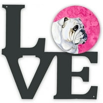 Pink Bulldog English Metal Wall Artwork LOVE