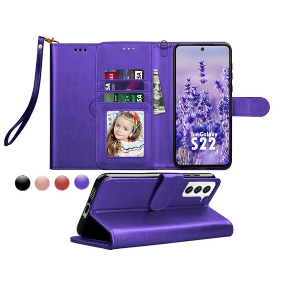 Galaxy S22+ 6.6" Case, Galaxy S22+ 6.6" Wallet Case, Galaxy S22+ 6.6" Leather Case, Tekcoo PU Leather Folio Flip Cover Magnetic Closure TPU Shockproof Protective Case Kickstand Strap -Purple