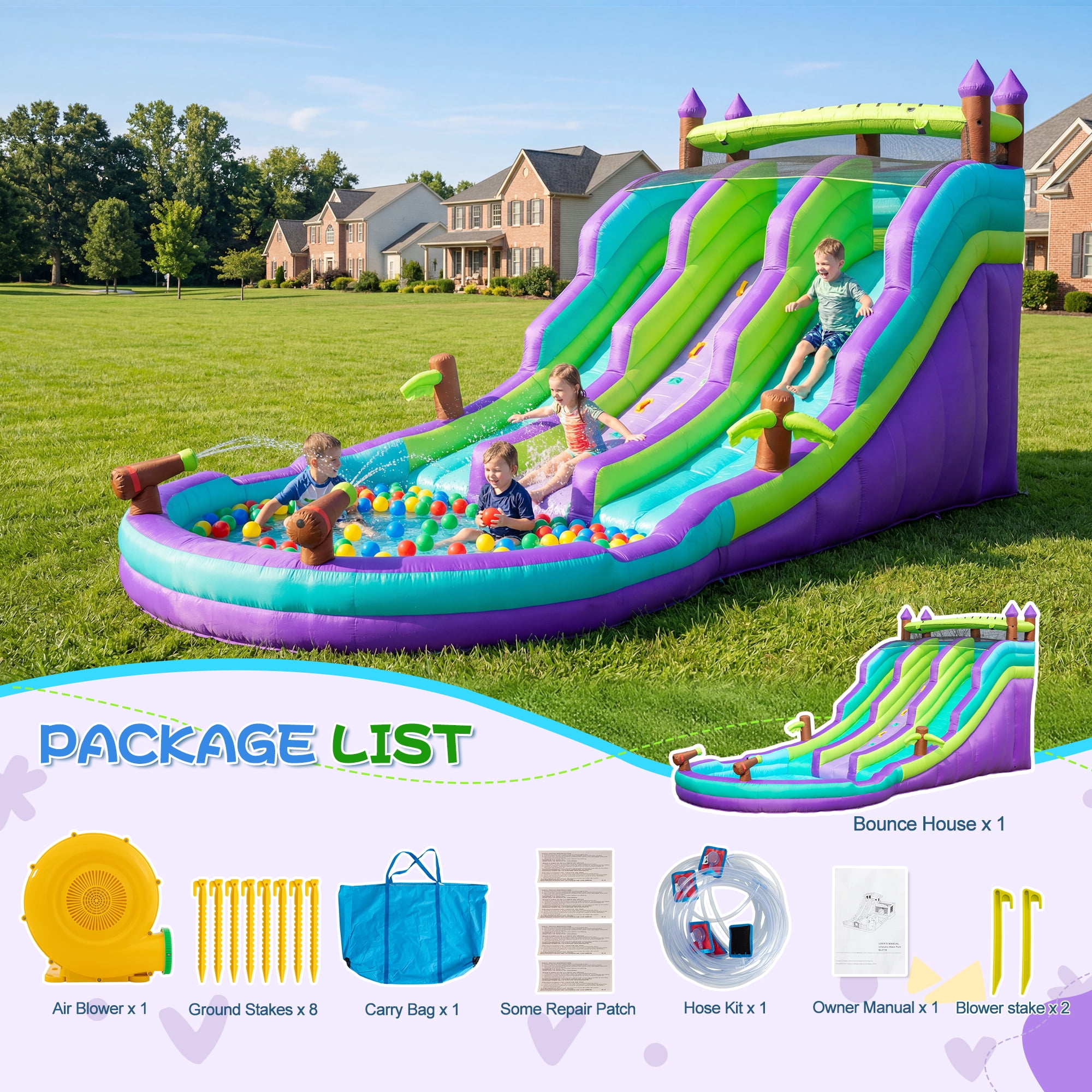 Eclife Inflatable Bounce House Water Slide, Backyard Water Park Combo with Blower, 21 ft, 1-Count