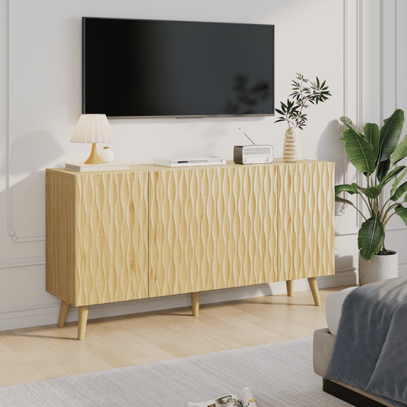 BUPPLEE 58" Sideboard Buffet Cabinet with Adjustable Shelves, Wooden Storage Cabinet for Dining Room and Coffee Bar