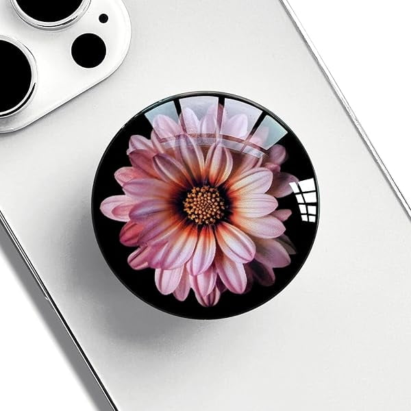 wonima11 Translucent Clear Phone Grip with Expanding Kickstand,Cell Phone Collapsible Stand Pink Daisy Flower Design for Smartphones