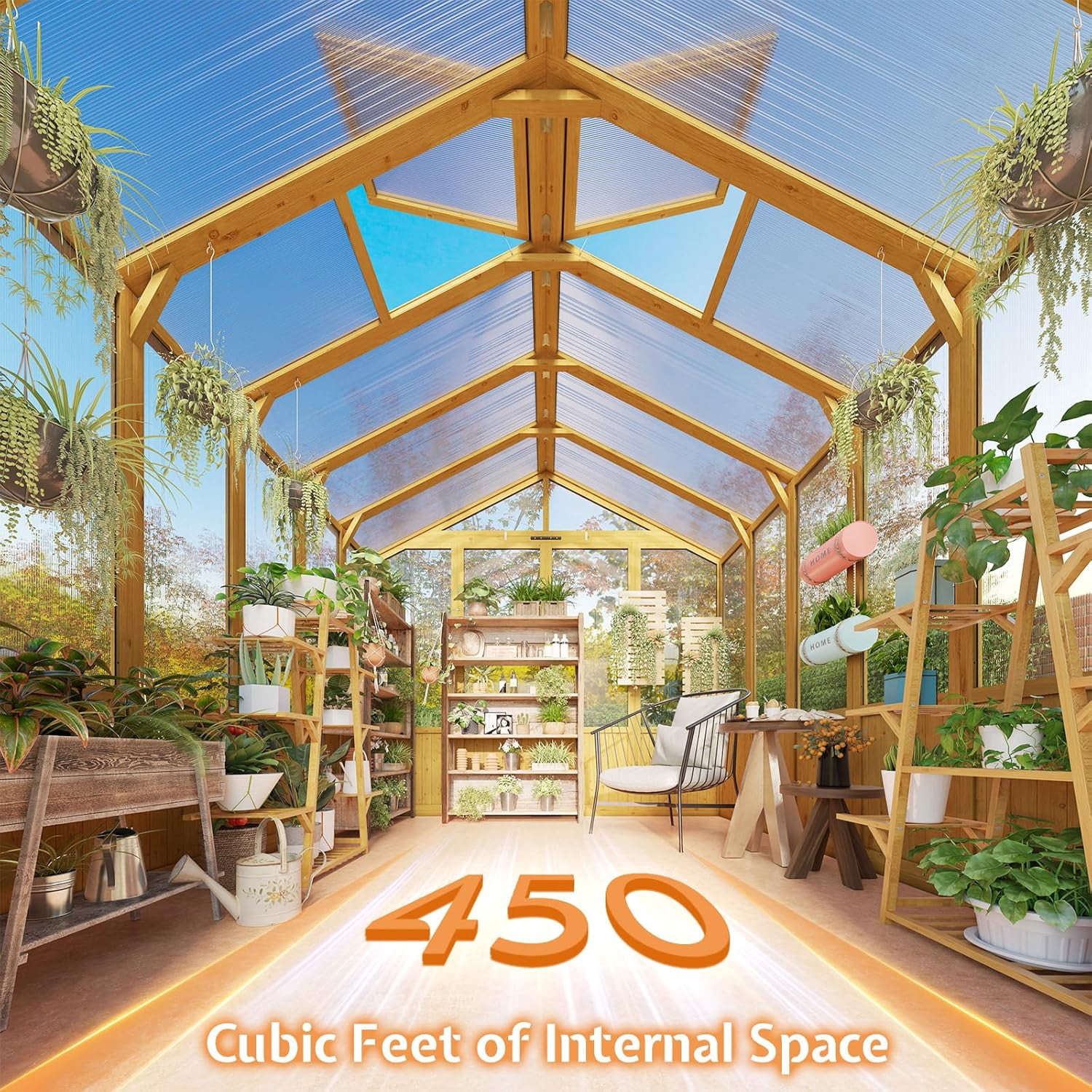Jocisland 8x9.5 ft Wooden Greenhouse with Lockable Door, Walk-in Cedar Structure, Adjustable Roof Vents, Polycarbonate Panels for Outdoor, Garden