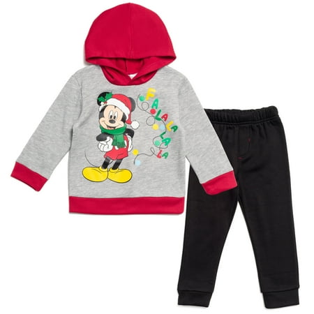 

Disney Mickey Mouse Christmas Toddler Boys Fleece Pullover Hoodie and Pants Outfit Set Gray / Black 4T