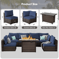 thumbnail image 5 of TANGJEAMER 7 Pieces All-Weather PE Rattan Sectional Sofa with Cushions and Fire Pit Table for Party and Family Gathering(Blue cushions), 5 of 12