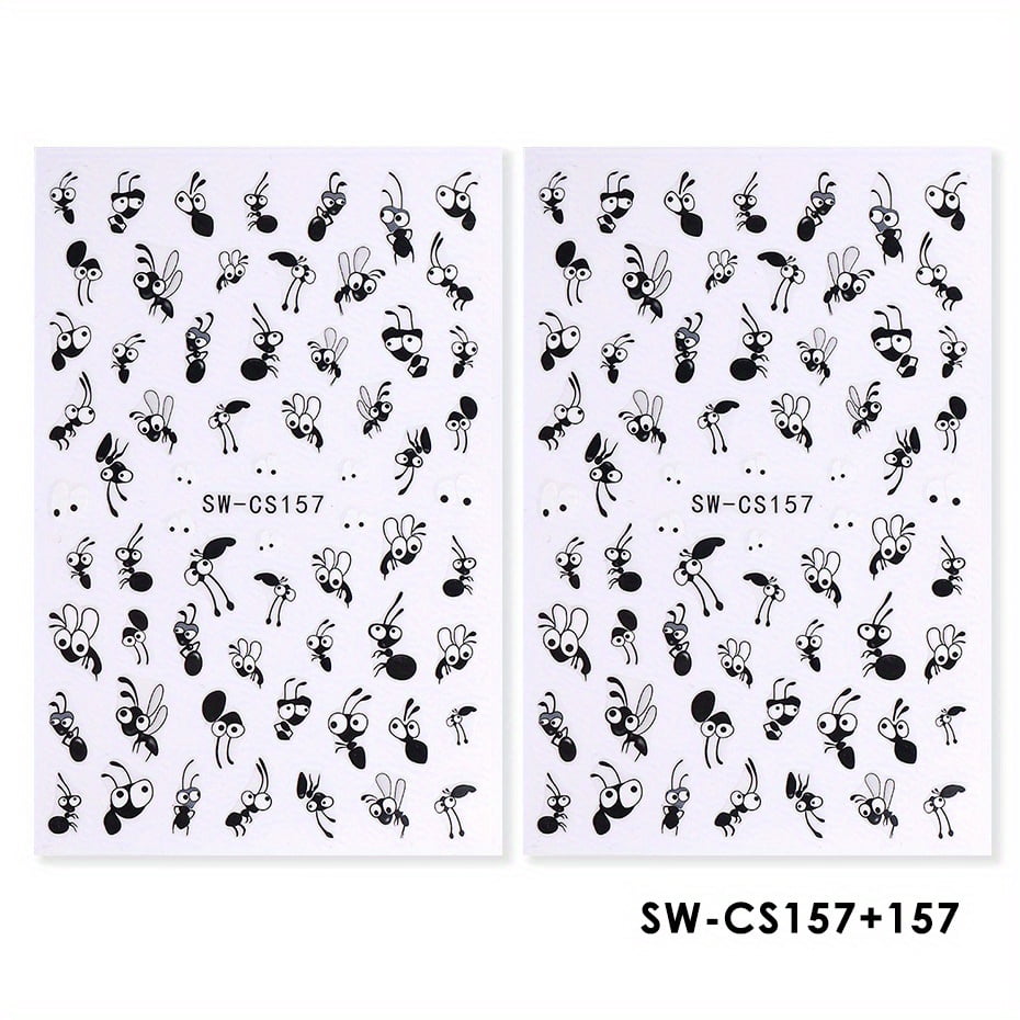2pcs Adorable Black Ant Nail Sticker Fashion Expression Design Cute Cartoon Childlike Decor Decals Foils DIY Charm Manicure Tips