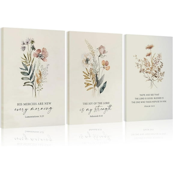 3 Pcs Christian Flower Wall Art Flower Scripture Wall Decor God Quotes Canvas Painting Prayer Room Pictures Inspirational Bible Verse Posters For Living Room Bedroom 12x16 in Poster