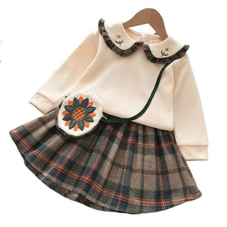 

ZHAGHMIN Girls Summer Dersses Kids Babys Toddlers Girls Spring Winter Plaid Knit Sweater Thick Long Sleeve Skirts Set Outfit Clothes Little Girl Outfits Mommy Blanket Baby With Headband Girl Outfits