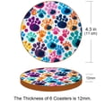 thumbnail image 3 of Dog Paw Print Set of 6 Round Microfiber Leather Coasters, 11x11 cm/4.3x4.3 in Drink Coasters for Home and Office, Heat, Stylish Table Mats, 3 of 6