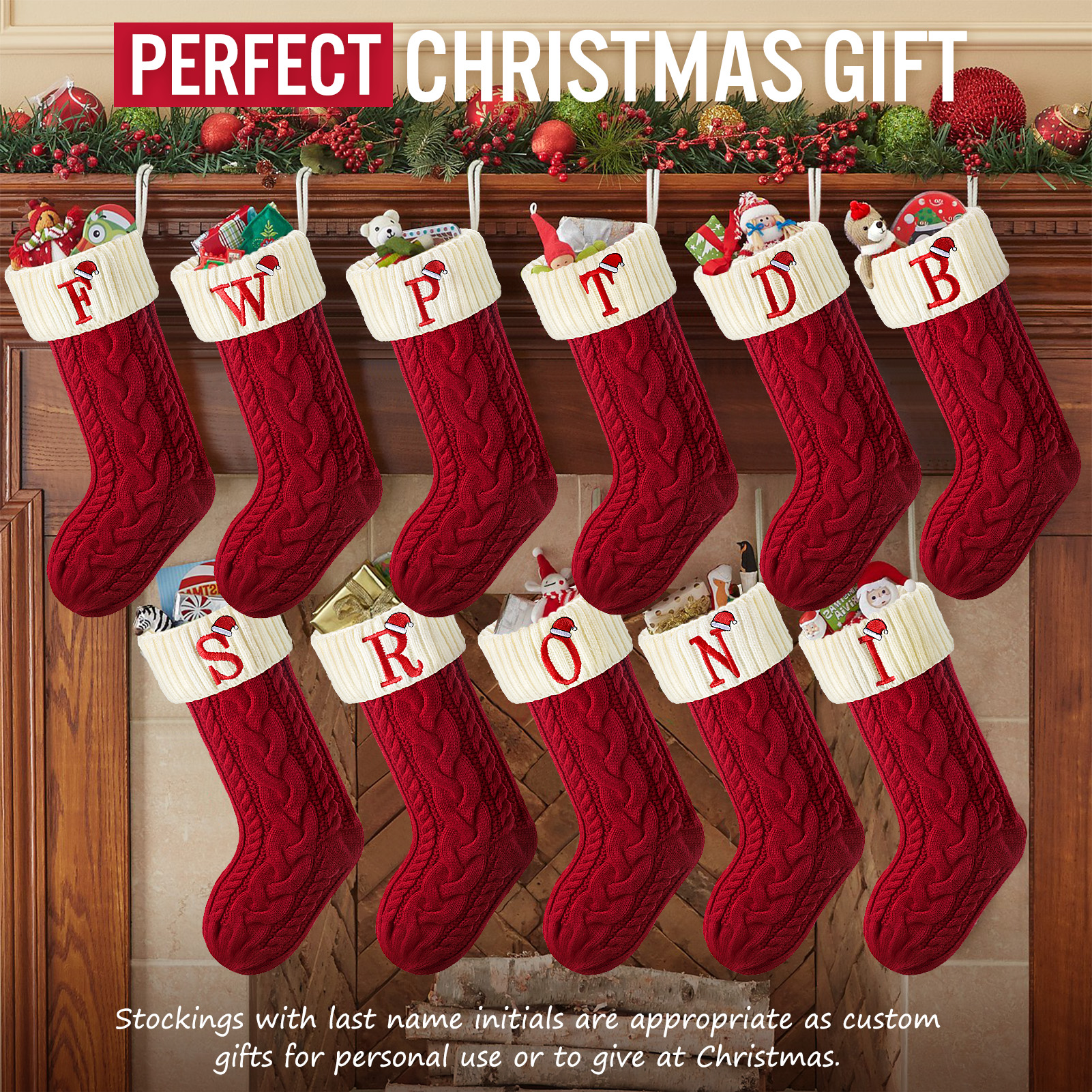 Ayieyill Christmas Stocking with Letter J - Red photo 3