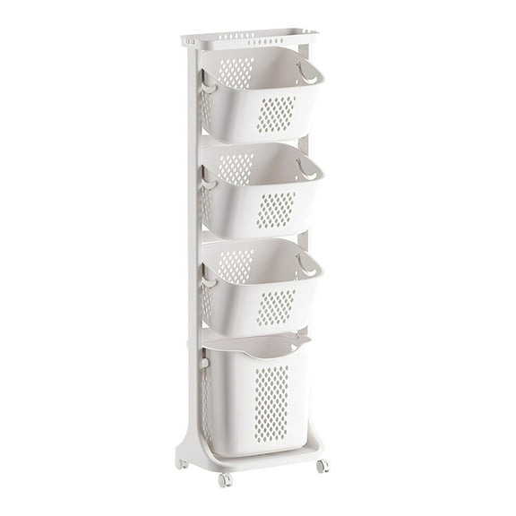 S-HOME 4-Tier Laundry Storage Organizer on Wheels, White Removable Baskets, Efficient Dirty Clothes Sorter
