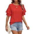 thumbnail image 2 of MOYIKO Women Casual Ruffle Half Sleeve Summer tops Crewneck Eyelet Shirts Flowy Dressy Tunic Blouses, 2 of 7