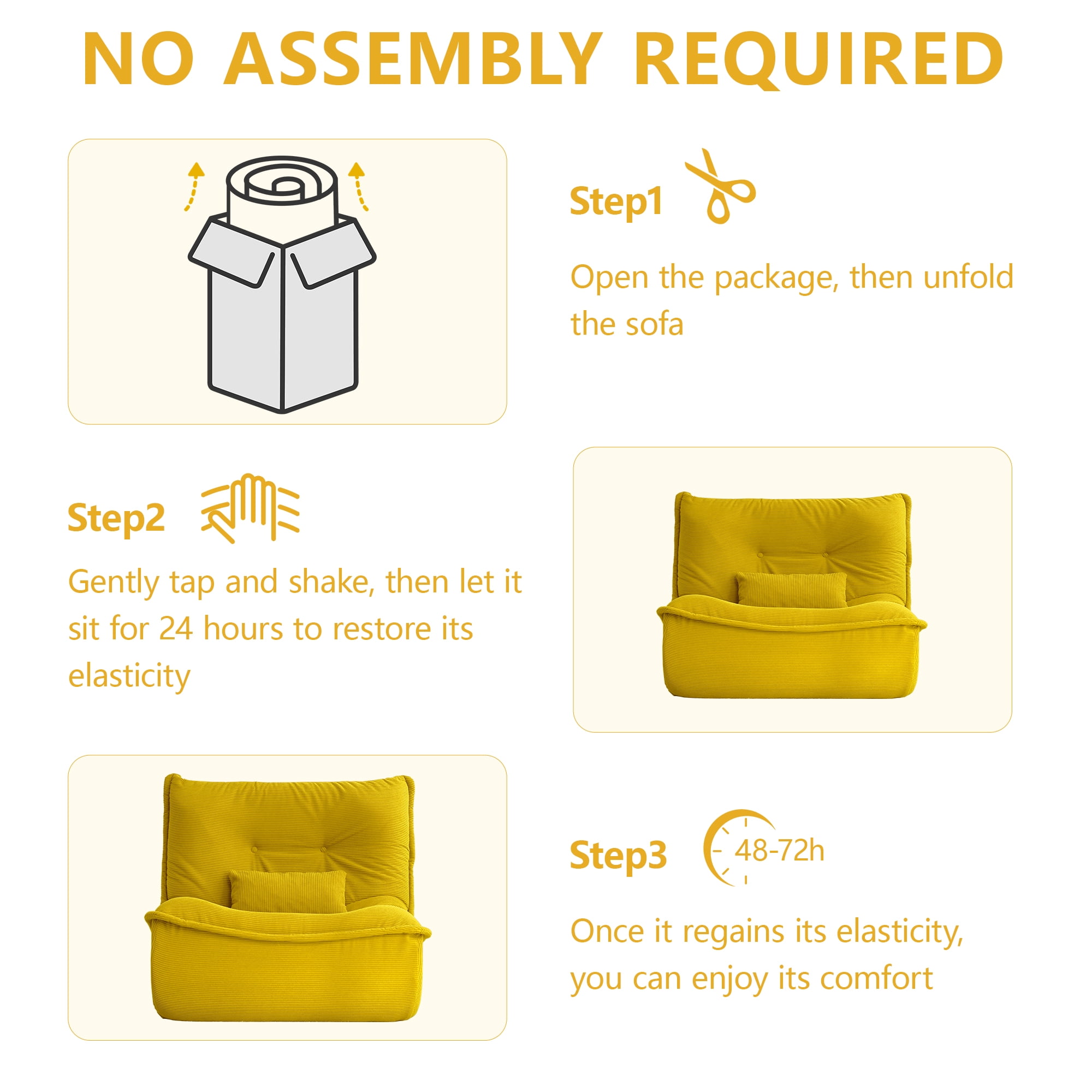 NBLDGT Bean Bag Chair for Adults, Single Lounge Chair with Lumbar Pillow, Comfy Floor Sofa with High-Resilience Foam, Lazy Accent Chair for Living Room, Bedroom, Apartment, Or Reading Corner, Yellow