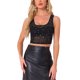thumbnail image 1 of Top de malla transparente para mujer, con escote en forma de U, estrellas brillantes, sin mangas, top corto de fiesta, negro, XL, 1 of 1