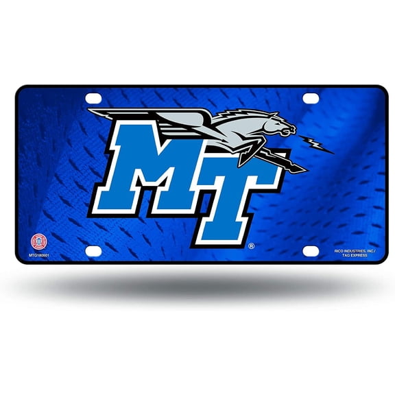 Middle Tennessee State University Blue Raiders Metal Auto Tag License Plate, Blue Design, 6x12 Inch
