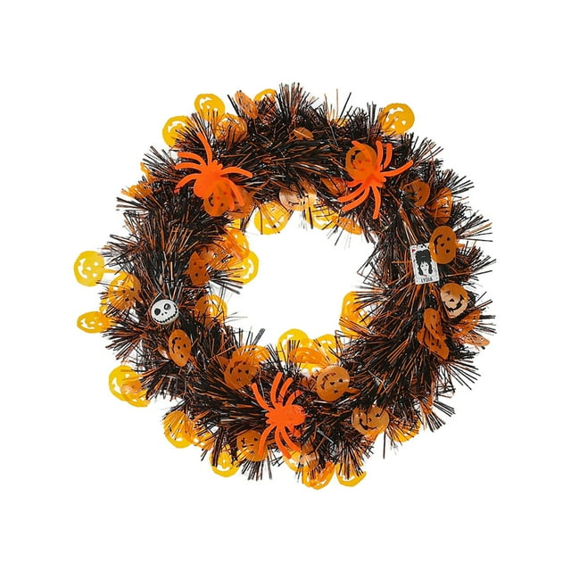 Couronne d'Halloween pour Porte d'Entrée Ornement Décoratif Suspendu Intérieur Extérieur Fête Maison