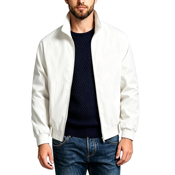 asjyhkr Windbreaker Jacket for Men Stand Collar Casual Golf Outdoor Hiking Fall Outerwear Long Sleeve Classic Baseball Coat(X-Large,White)