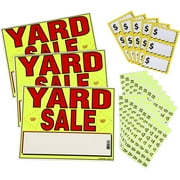 Sunburst Systems 4195 Yard Sale EZ Kit, (3) Yard Bright Neon and Red 11" H x 14" W Sale Signs with Blank Space to Write, (600) Pre-Priced Label Stickers, (15) Large Blank Pricing Labels